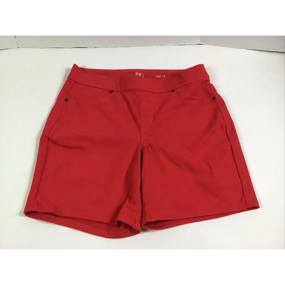 New Direction red Chino Womens Booty Shorts Size 10 med rise stretch pull‎ on